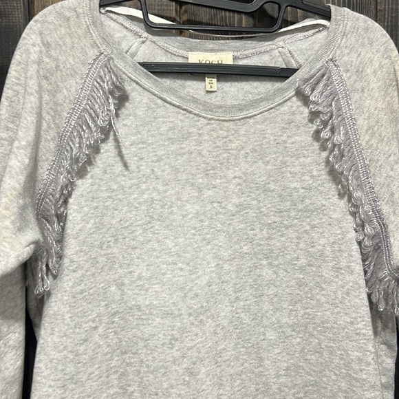 KOCH Sweater Size S Grey Fringe Boho Soft Cotton Blend Holiday Metallic - Picture 3 of 11